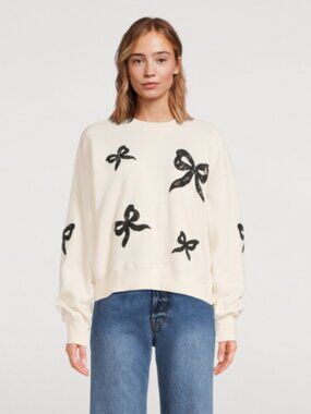 NWT LoveShackFancy Linetta Lace Bow Sweatshirt